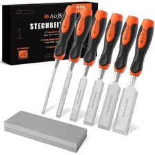 Stechbeitel Set Holz, 6-tlg., mit Schleifstein, Profi, 25° Beitel