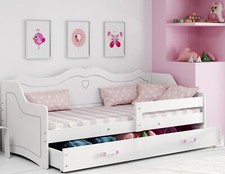 Kinderbett Mädchen Jugendbett 80x160 cm rosa weiß mit Rausfallschutz & Schublade