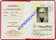 KOPIE Mitgliedsbuch Volkskammer, Prof Dr. A. Meusel (Kulturbund) 1958