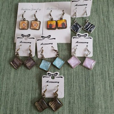 Ohrringe Handarbeit, quadratischer Glas Cabochon 15x15 mm, Unikat*