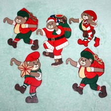 flache Dekofiguren HOLZ Weihnachten Motiv 5 Bären zum Einhängen im Baum Gitter