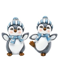 LUSTIGE PINGUINE PAAR mit Schal u Mütze Pinguin Figur Dekoration Winter Deko Set
