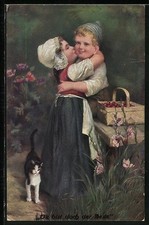 Künstler-AK sign. H. Susemihl: Ein kleines Mädchen küsst ihren kleinen Freund a 