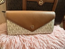 Michael Kors Geldbörse Jet Set Creme Braun Groß Original MK Portemonnaie