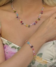 Damen-Schmuckset – Bunte Kristall Halskette & Armband 