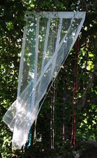 ORGANZA TÜRVORHANG GARDINE WEISS BUNTE PERLENBÄNDER+SATINBÄNDER PUNKTE 90x200 cm