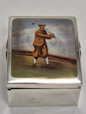 Emaille Dose Silber 925 punziert London 1898 Golf Spieler