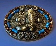 Westernbuckle/Gürtelschnalle mit Cowboy-Stiefel, silberfarben. 100 x 75 mm. Neu!