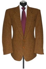 Harris Tweed Herren Sakko Jackett 50 braun einreihig 2-Knopf Lederknöpfe Patches