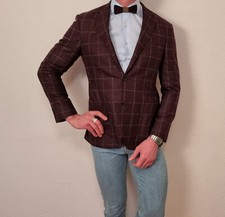 CANALI Kei Wolle Kaschmir Luxus Sakko Jacke Braun Karo Muster Gr. 52