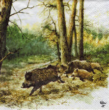 3 Servietten ~ Wilde Tiere, Wildschweine, Jagd, Wald, RIEN Poortvliet ~ 33x33
