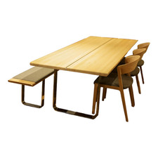 Team 7 Esstisch Nox Eiche Weiß Geölt Gestell Metall Chrom Glänzend Ohne Bank 