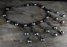 Kette Hämatit Onyx schwarz Kreuz Gothic Halloween - umwerfend & toll glänzend