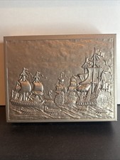 Alte Metall Schachtel mit Schiff Motiv