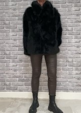 XUNA Faux Fur Jacke Mantel Kurz Schwarz Kunstpelz Kragen Taschen Onesize 38-42
