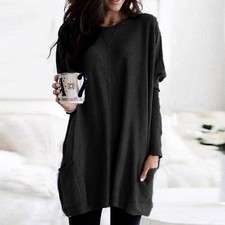 Damen Langarm Longshirt Freizeit Hemd Pulloverkleid Baggy Bluse Tunika Oberteile