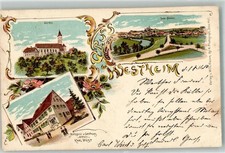 13650583 - 7172 Westheim Lithographie Gasthaus-Metzgerei zum Hirsch Kirche