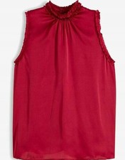 Blusentop mit Rüschen Gr. 38 Rot Damen Satin-Top Shirt Bluse Oberteil Neu*