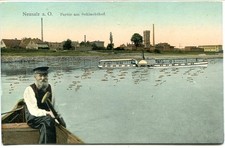 AK NEUSALZ /ODER Partie am Schlachthof, Raddampfer, Mann, Glitzer-Fenster 1909
