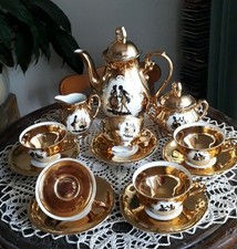 Mokkaservice -Schaller Wiesau Bavaria - Gold - Scherenschnitt - 5 Personen 