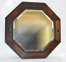 ANTIKER GEORGIANISCHER WAND SPIEGEL ABGESCHRÄGTE  EICHENRAHMEN Ø 53 cm