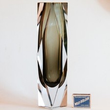 Murano Glas Vase 4 kant geschliffen Kristallglas Vintage Blockvase 29cm hoch