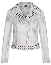 Damen Bikerjacke Leder weiß