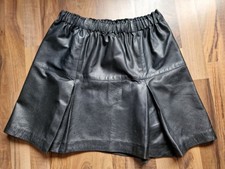 NEU butterweicher Echtleder-Rock Faltenrock Lederrock S-L schwarz Lamm Gummizug 