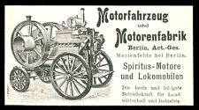 Alte Werbung 1900 Spiritus-Lokomobilen Motorfahrzeug Motorenfabrik Berlin