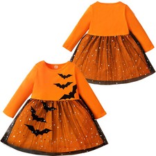 Mädchen Halloween Kürbis Kleid Pumpkin Hexe A-Linien Kleid Karneval Party Kostüm