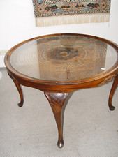 50er Barocktisch Chippendaletisch Barockstil Nussbaum Sonnengeflecht Dm 100 cm