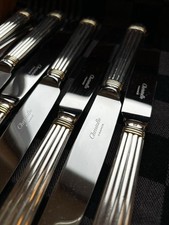 Christofle ARIA Tafelbesteck versilbert mit Goldring, 59 Teile