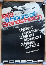 orig. Porsche Plakat Poster "6 Hours of Brand Hatch" 1969 Porsche 908 Jo Siffert