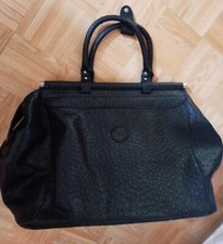 J&D Italy Reisetasche schwarz Straußenlederoptik Kunstleder 46x38x26 cm wieNEU