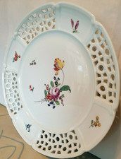 Teller Nymphenburg top Blumen Handmalerei Durchbrucharbeit Rar D = 28cm sehr gut
