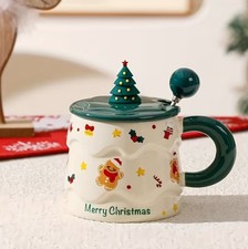 Weihnachtstassen Set 350 ml | Mit Löffel & 3D Deckel | Schneemann & Lebkuchen