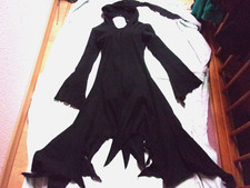 Gothic  Mittelalter Zipfel Kleid Schwarz Zipfelkapuze Trompetenärmel Bäres S/M