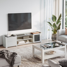 Mondeer TV-Schrank + Couchtisch Gehärtetem Glas &Fächer Moderner Stil Wohnzimmer