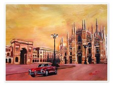 Poster Mailänder Dom mit Oldtimer Cabrio Alfa Romeo - M. Bleichner