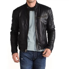 Klassische Herren Schwarz Jacke 100% Echt Lammleder Freizeit Slim Fit Mantel