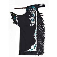 Schwarze Rodeo Bull Riding Leder Chaps Erwachsene Western Show Ausrüstung mit...