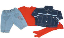 4tlg Jeans-Hose Langarm-Shirt Jeans-Jacke Strumpfhose Mädchen- Gr. 68 blau rot