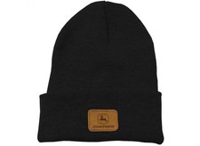 John Deere Mütze Schwarz Unisex Winter Strickmütze mit Kunstleder Logo Beanie