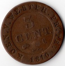 Königreich von Westphalen Jerome Bonaparte Napoleon 3 Cent. 1810 C