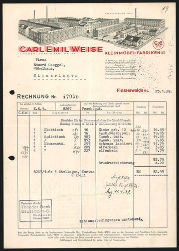 Rechnung finsterwalde 1939 - finsterwalde,