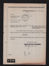 REMSCHEID-VIERINGHAUSEN, Brief 1939, Vereinigte Beckersche Werkzeug-Fabriken