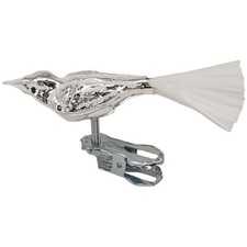 Mini Vogel, silbern mit Glasfaserschwanz, auf Clip - Lauschaer Glaskunst, Schatz