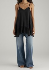 Leinentop Boho Hippie Schwarz