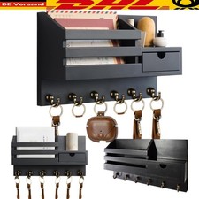 Holz Schlüsselboard mit 6 Haken & Ablage Schlüsselbrett Wandhalterung Schwarz