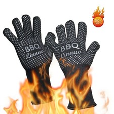 Linnuo Grillhandschuhe Ofenhandschuhe hitzebeständig bis 500 °C Lang 33cm 1 Paar
